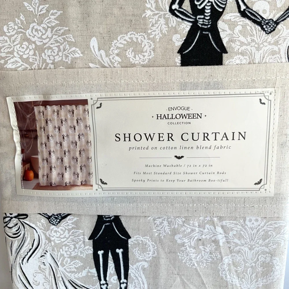 Envogue Halloween Day of the Dead Damask‎ Cotton Linen Shower Curtain 72x72